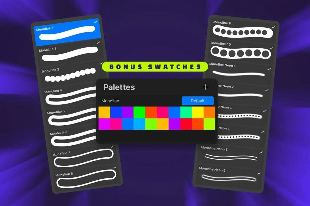 单线霓虹色调Procreate笔刷