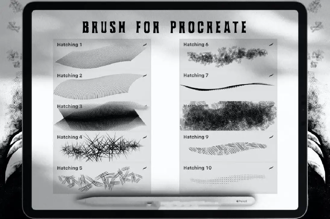做旧线条颗粒网格铅笔钢笔绘画效果Procreate笔刷