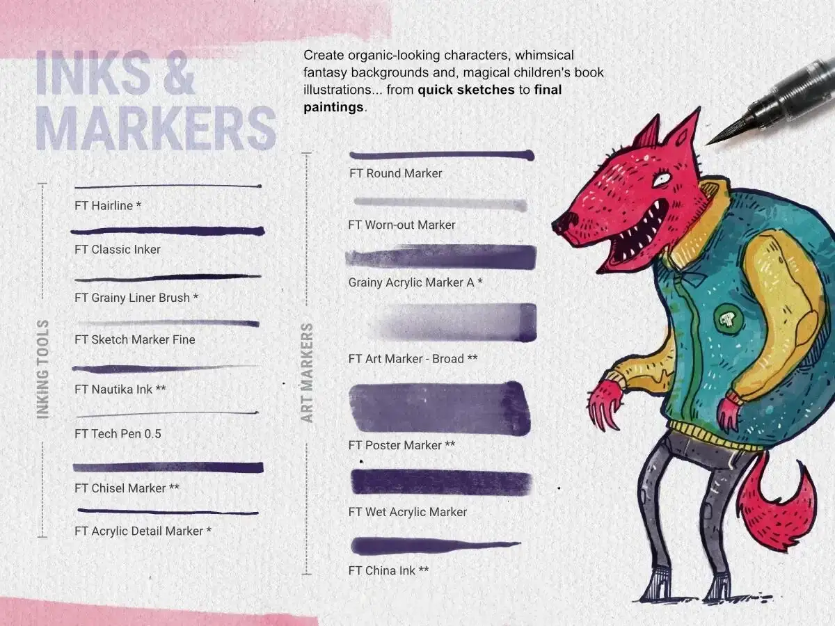 水墨墨水水彩马克笔绘画Procreate笔刷