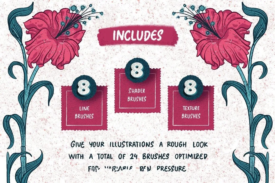 高质量颗粒压敏触感旅行风景插画Procreate笔刷