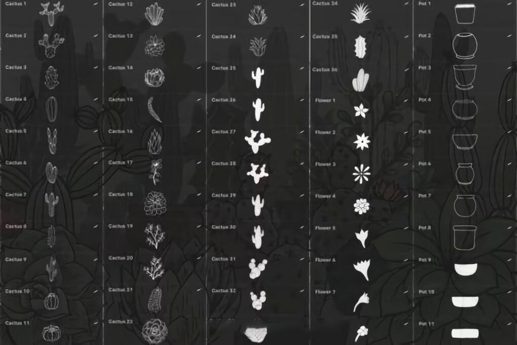 仙人掌多肉植物和花盆Procreate笔刷