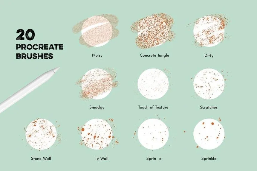 高质量水彩画水粉画砂砾噪点纹理Procreate笔刷