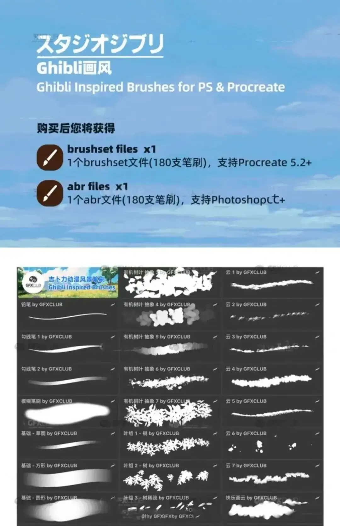 宫崎骏日漫风景PS/Procreate通用笔刷