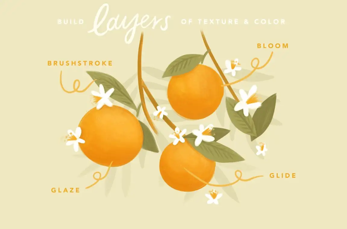 水粉水彩油漆手绘质感纹理Procreate笔刷