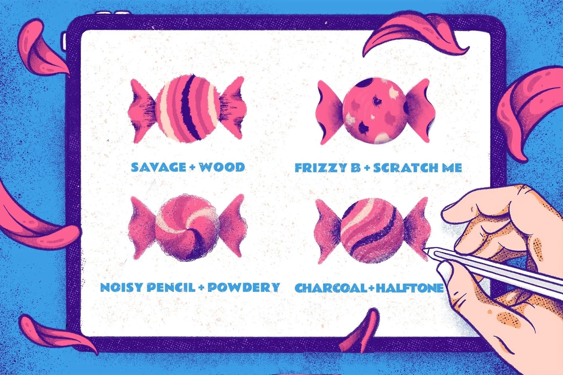 高质量做旧艺术触感粗糙边缘颗粒感纹理Procreate笔刷