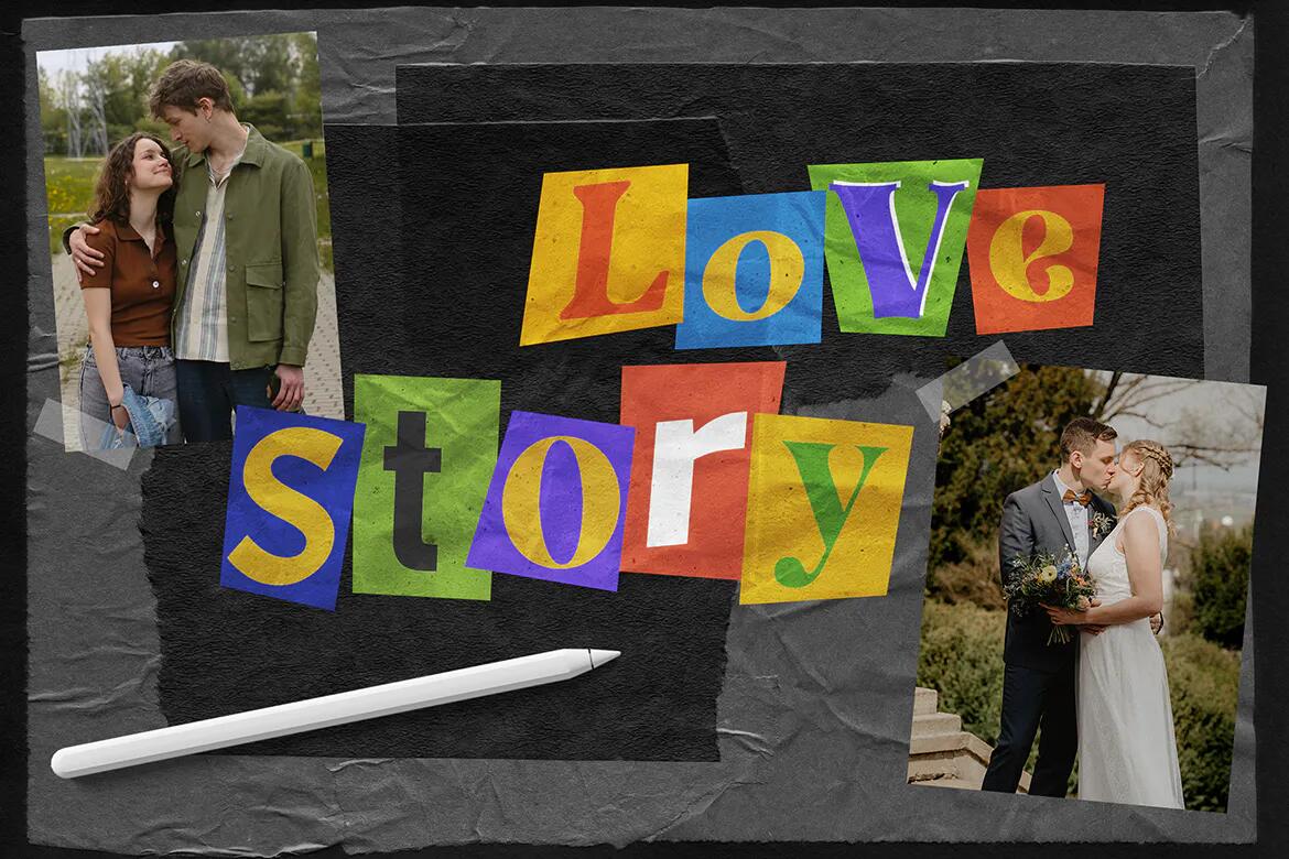 独特复古拼贴艺术剪纸字母Procreate笔刷