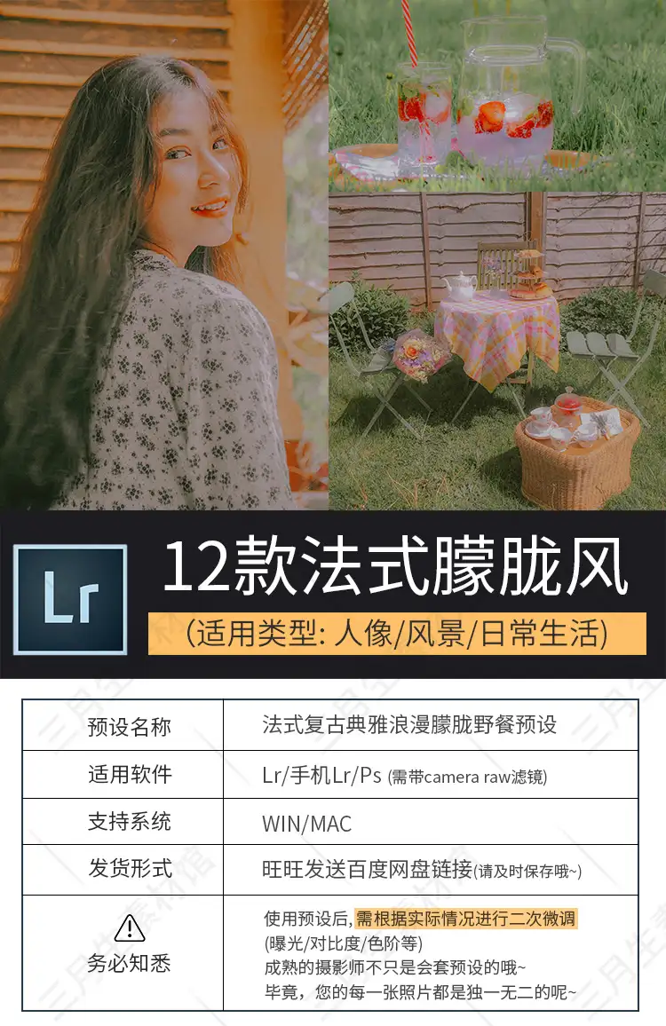lr预设法式复古油画典雅浪漫朦胧野餐lightroom手机人像调色滤镜