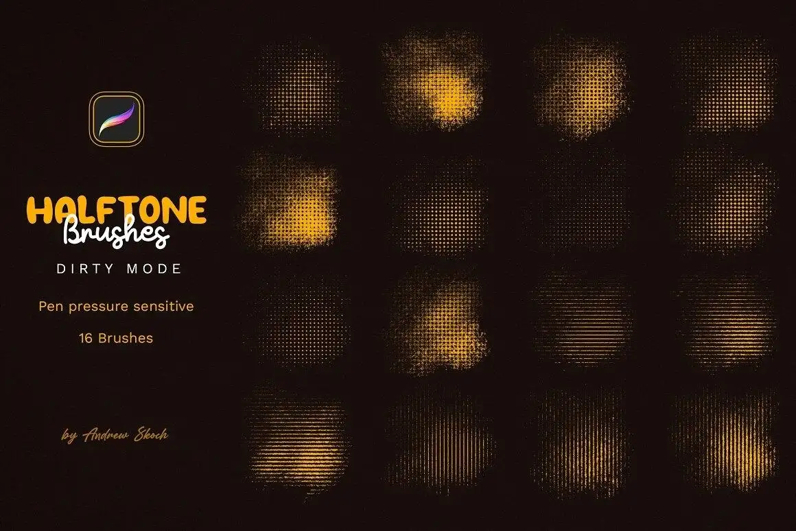 潮流复古半色调做旧肮脏纹理笔刷procreate笔刷