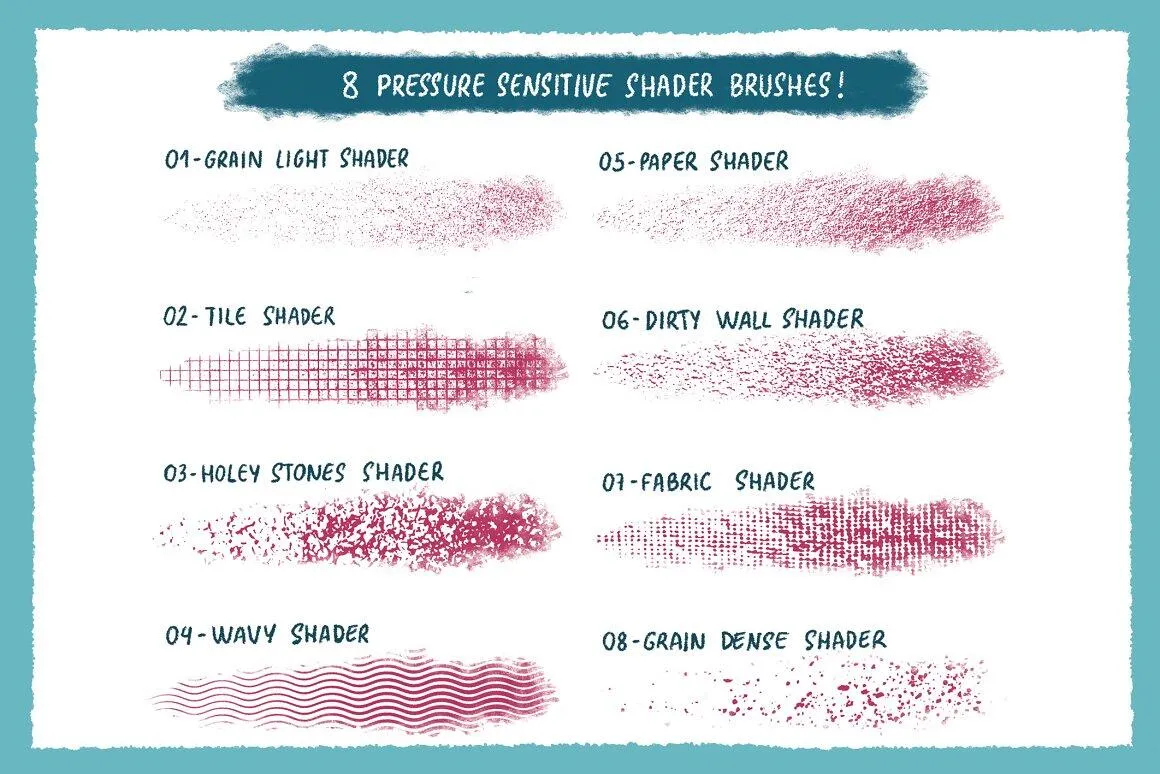 高质量颗粒压敏触感旅行风景插画Procreate笔刷