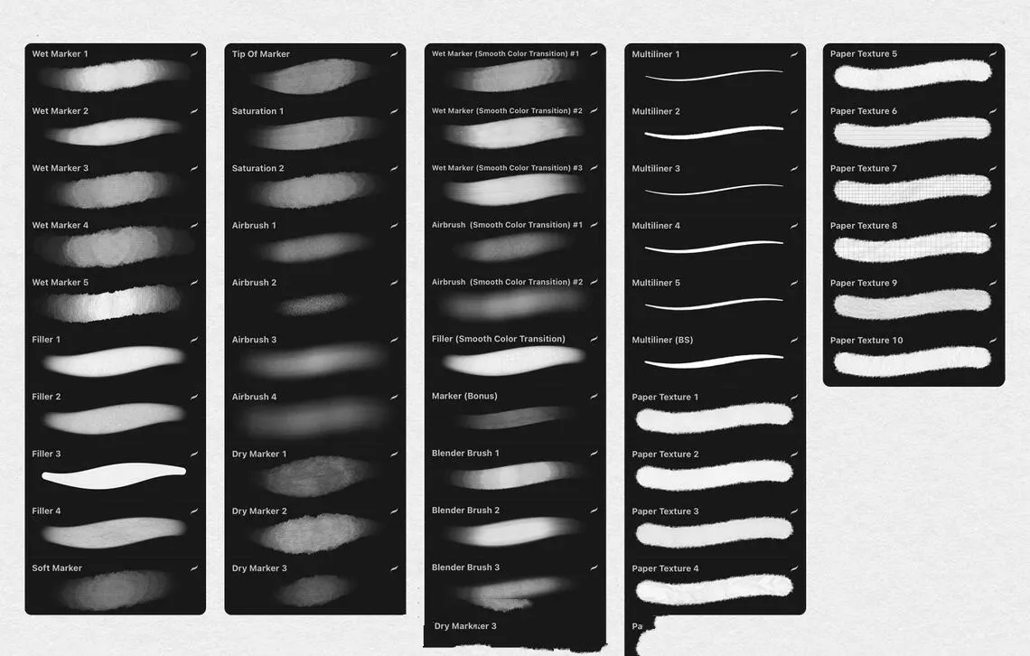 专业马克笔喷枪纸张纹理标记笔刷漫画绘画Procreate笔刷套装