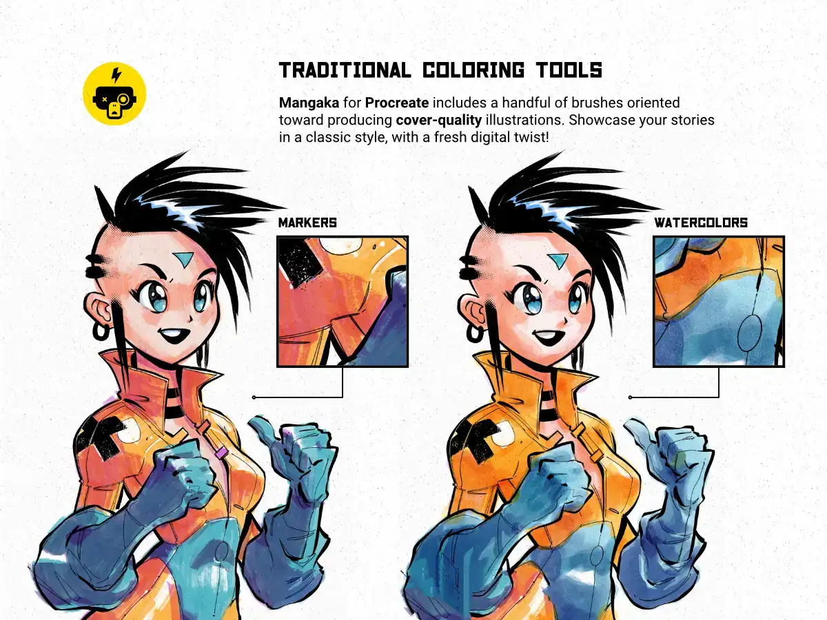 卡通黑白漫画水墨艺术插画Procreate笔刷