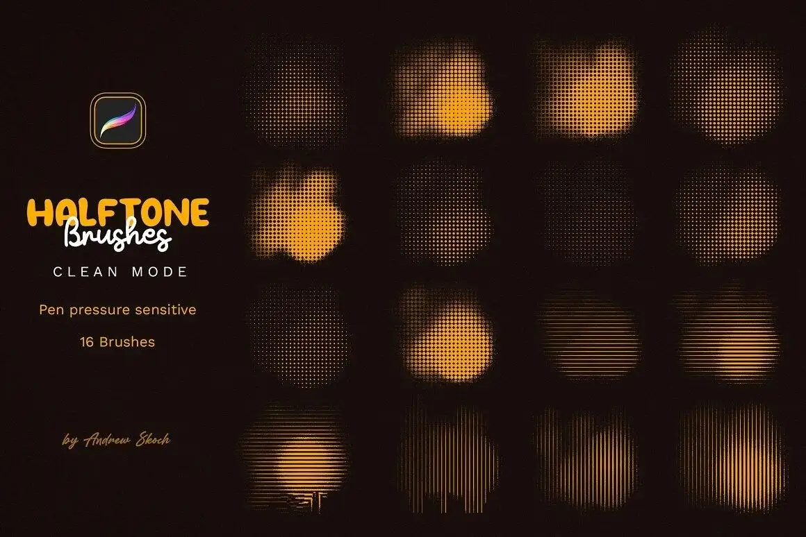 潮流复古半色调做旧肮脏纹理笔刷procreate笔刷