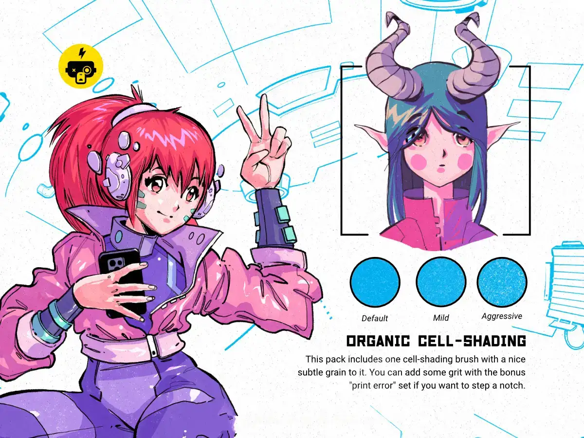 卡通黑白漫画水墨艺术插画Procreate笔刷