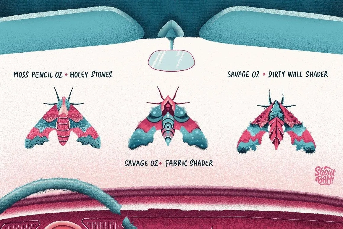 高质量颗粒压敏触感旅行风景插画Procreate笔刷