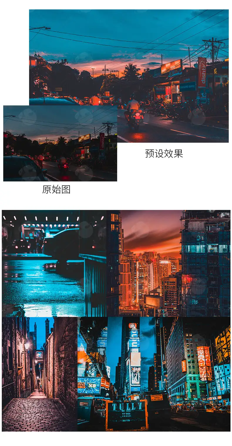 lightroom城市蓝橙街拍夜景人像滤镜摄影后期手机lr预设ps调色