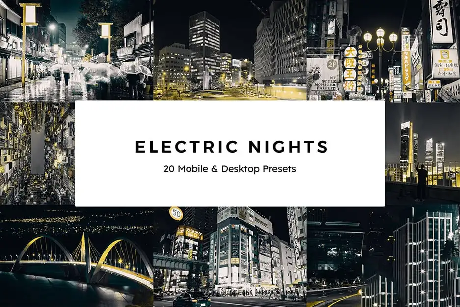 城市电流灯光夜景蓝黄色外观摄影调色LUT预设