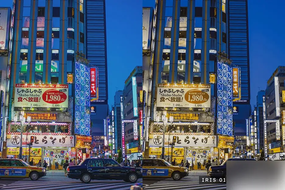 城市电流灯光夜景蓝黄色外观摄影调色LUT预设