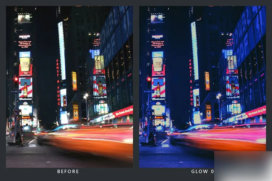 城市街道霓虹灯光明亮夜景延时摄影调色LUT预设