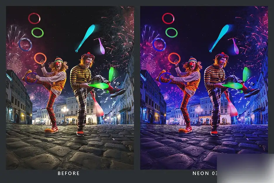 城市街道霓虹灯光明亮夜景延时摄影调色LUT预设