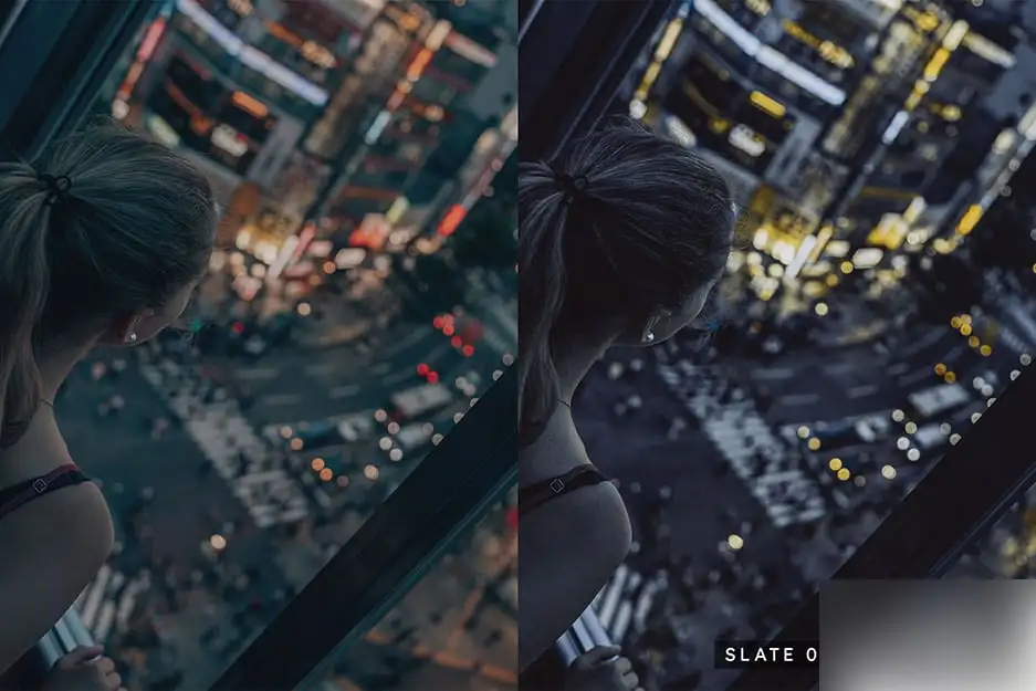 城市电流灯光夜景蓝黄色外观摄影调色LUT预设