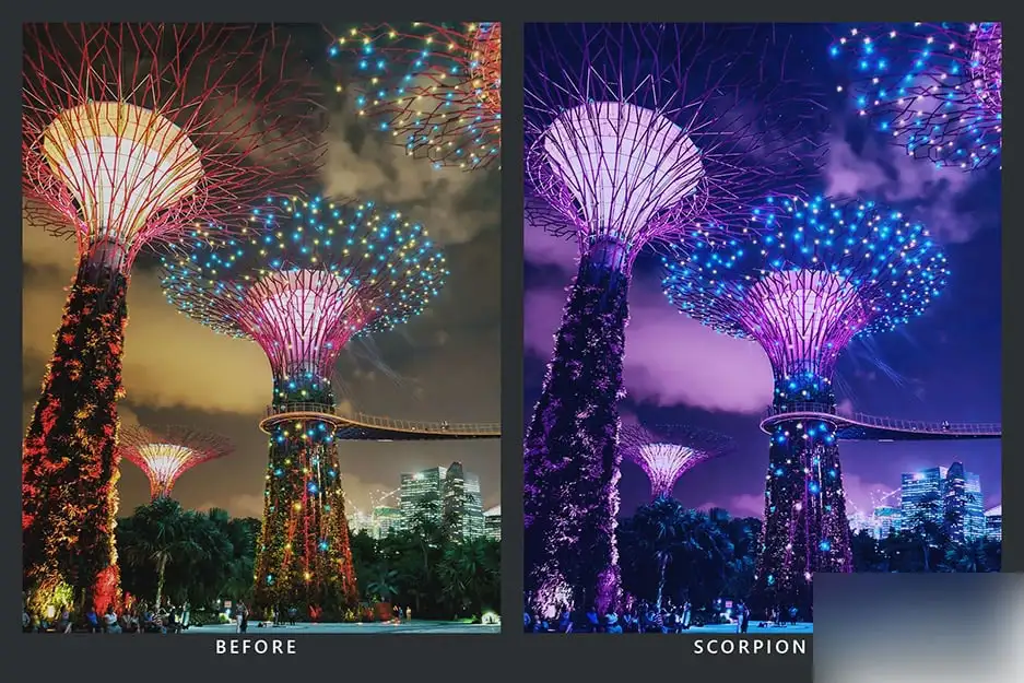 城市街道霓虹灯光明亮夜景延时摄影调色LUT预设