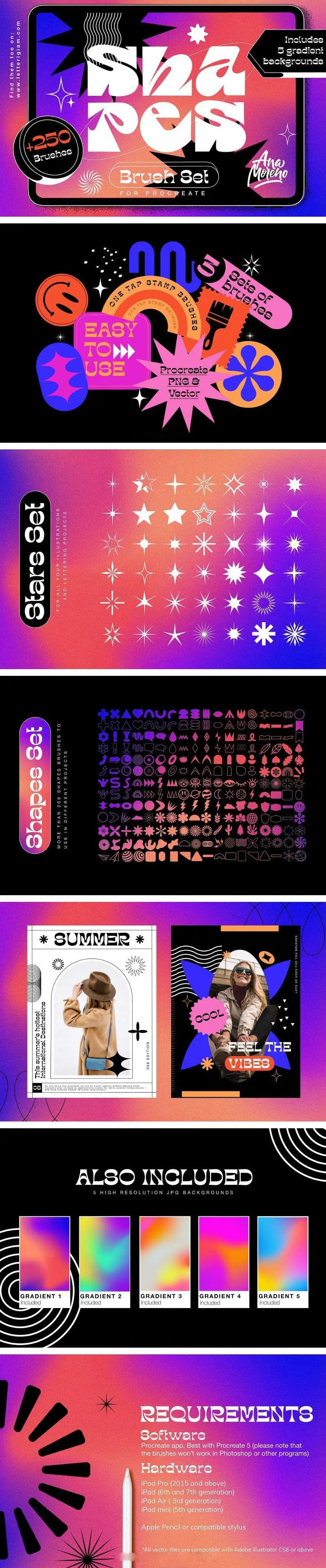 抽象形状星星免抠素材矢量素材及Procreate笔刷