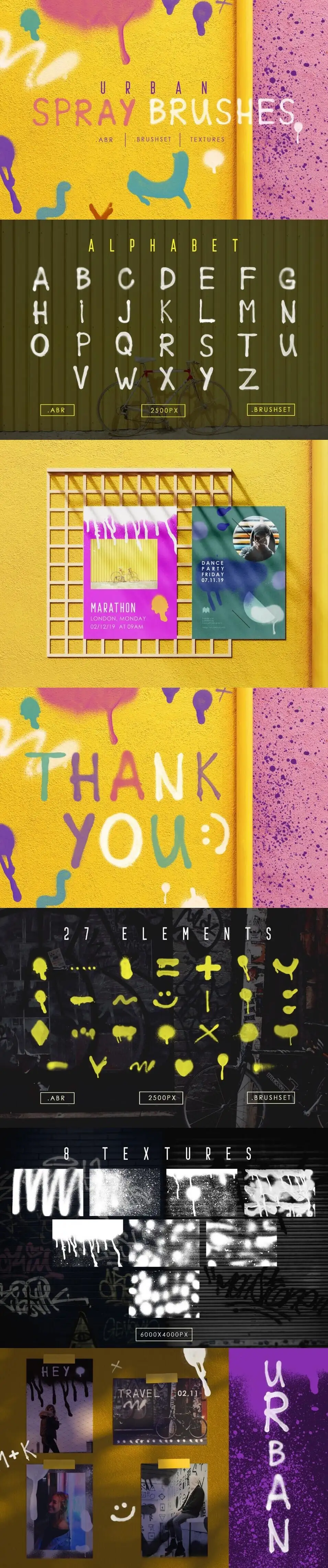 城市喷雾涂鸦墙绘效果PS笔刷