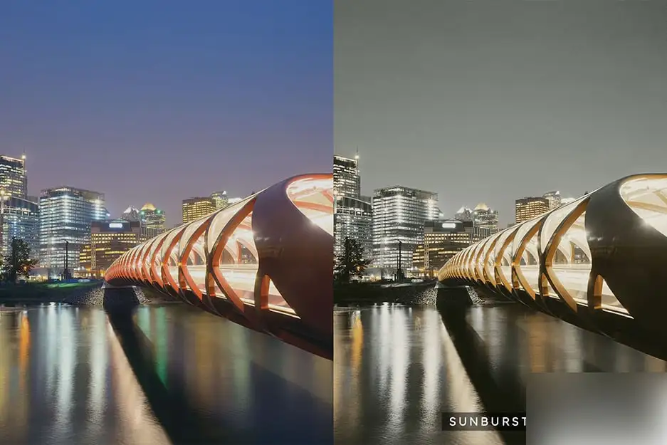 城市电流灯光夜景蓝黄色外观摄影调色LUT预设