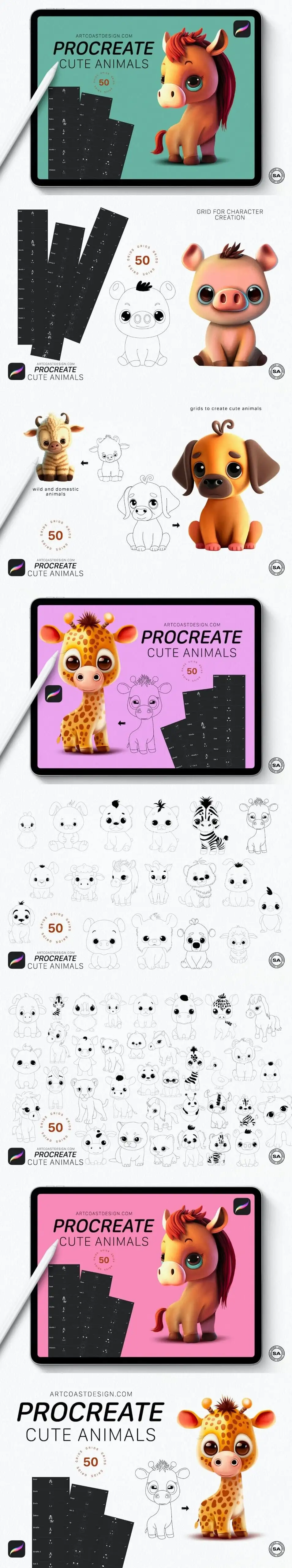 可爱的动物线稿Procreate笔刷