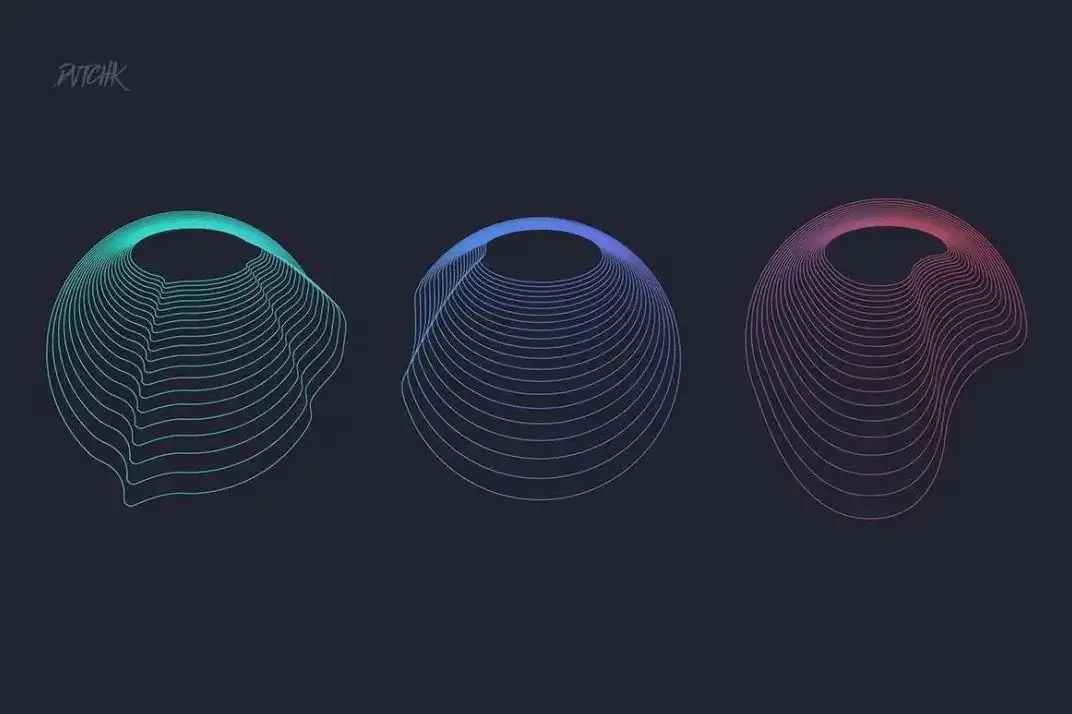 抽象不规则多重线立体线圆环PS笔刷