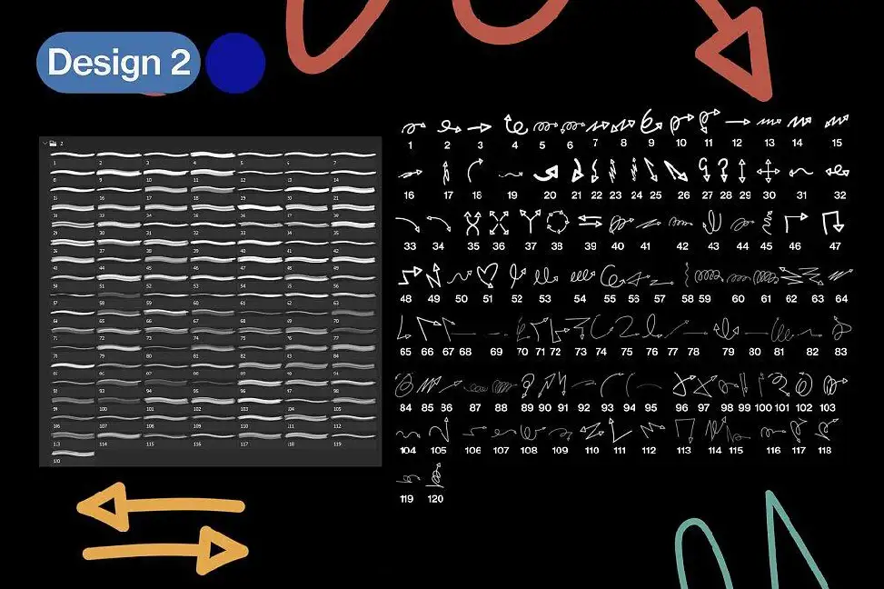 涂鸦线条笔刷绘画效果PS笔刷 附PNG免抠图素材