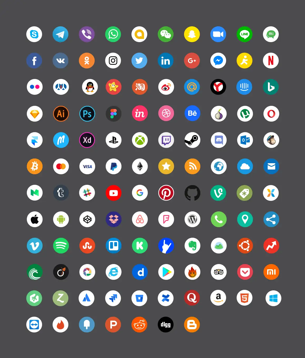 主流国内外社交图标大全