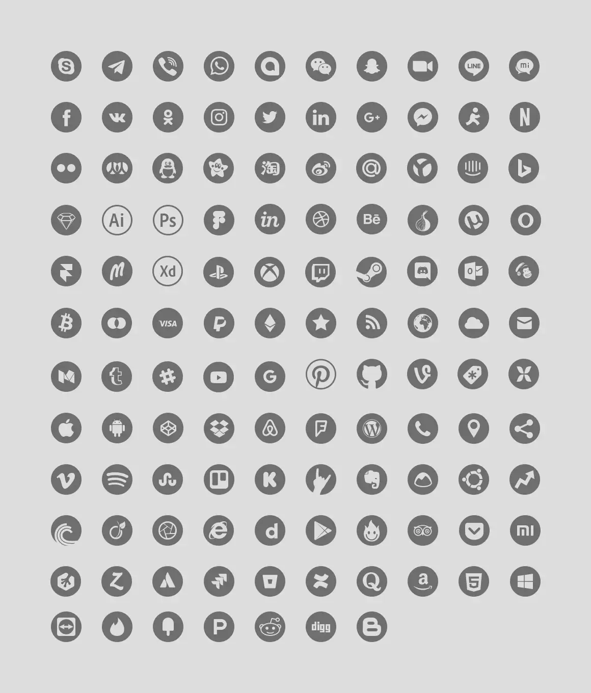 主流国内外社交图标大全