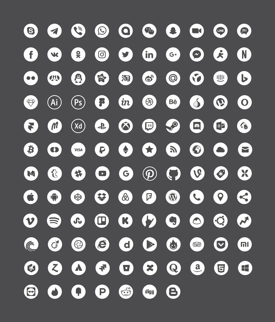 主流国内外社交图标大全