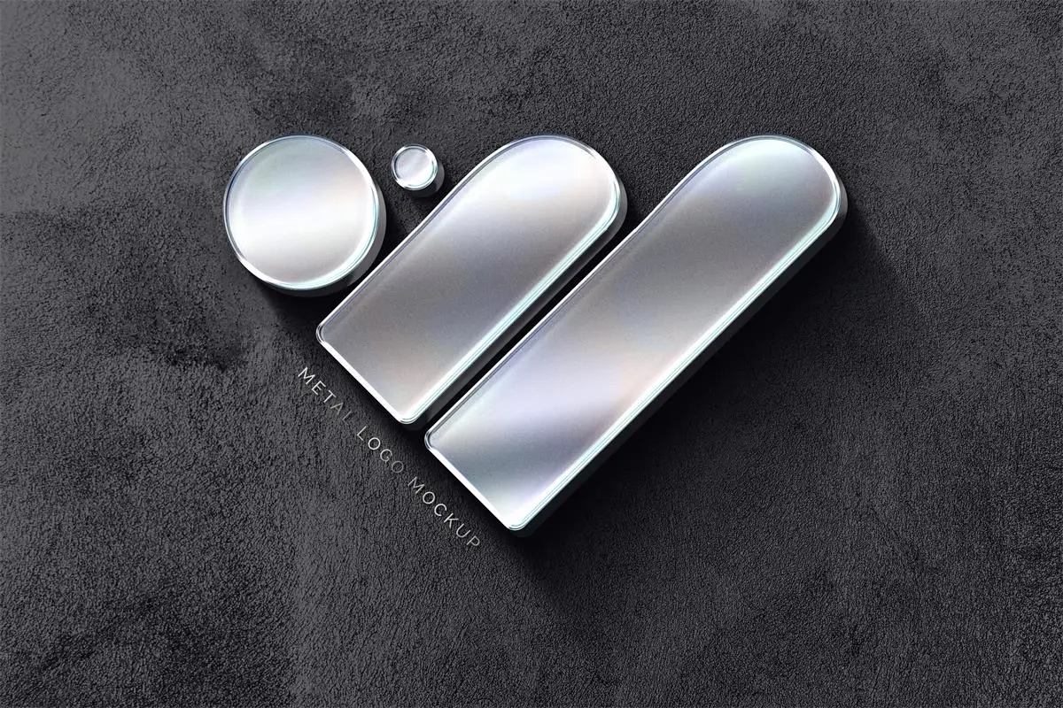 3D立体logo样机质感亚克力玻璃金属镀铬徽标设计展示PSD特效样机