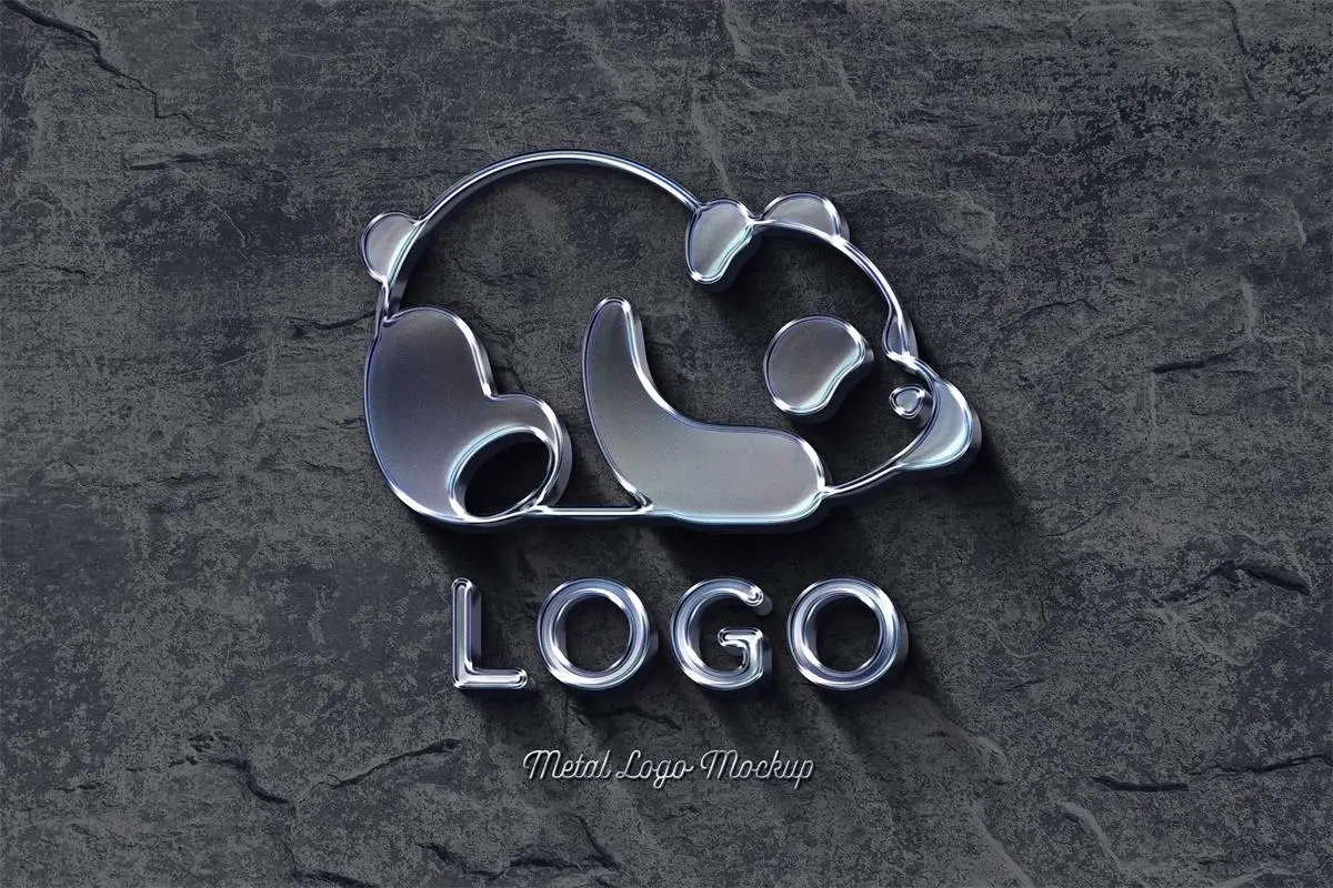 3D立体logo样机质感亚克力玻璃金属镀铬徽标设计展示PSD特效样机