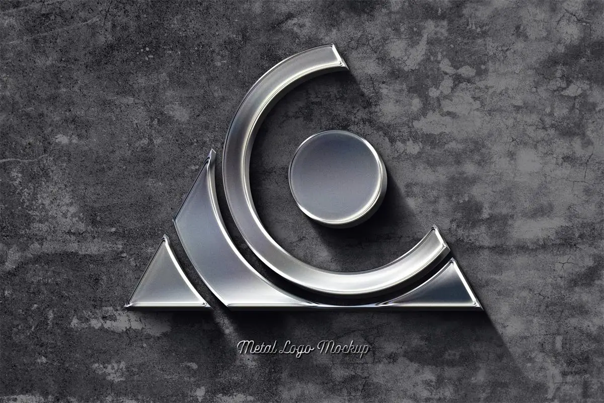 3D立体logo样机质感亚克力玻璃金属镀铬徽标设计展示PSD特效样机