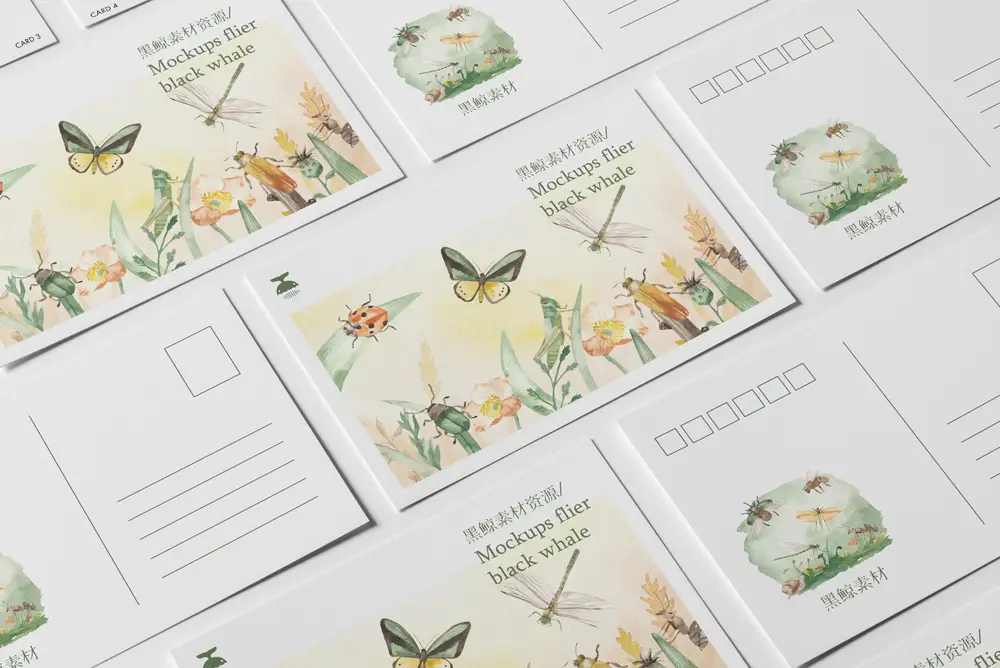 明信片卡片邀请函贺卡效果图展示PSD智能贴图样机模板PS设计素材