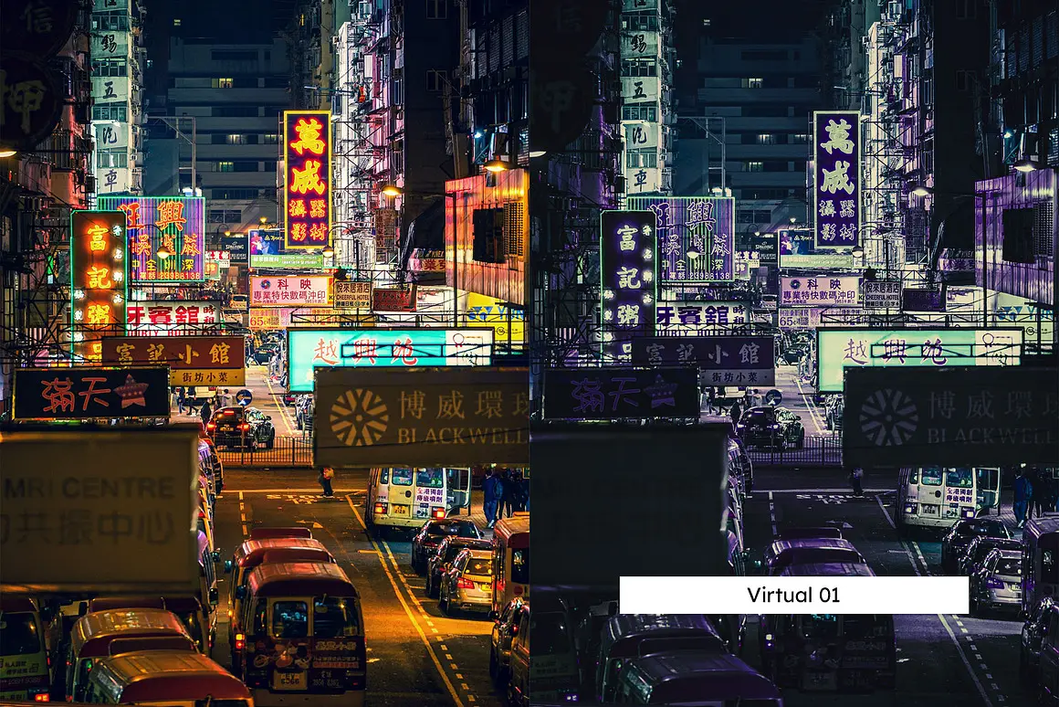 复古城市霓虹灯光赛博启示录反乌托邦氛围色彩Lightroom预设LUT预设