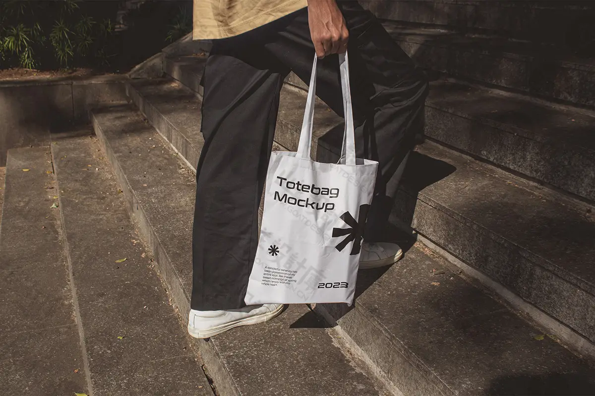 质感帆布包样机帆布袋手提袋户外场景vi展示文创品牌贴图素材psd