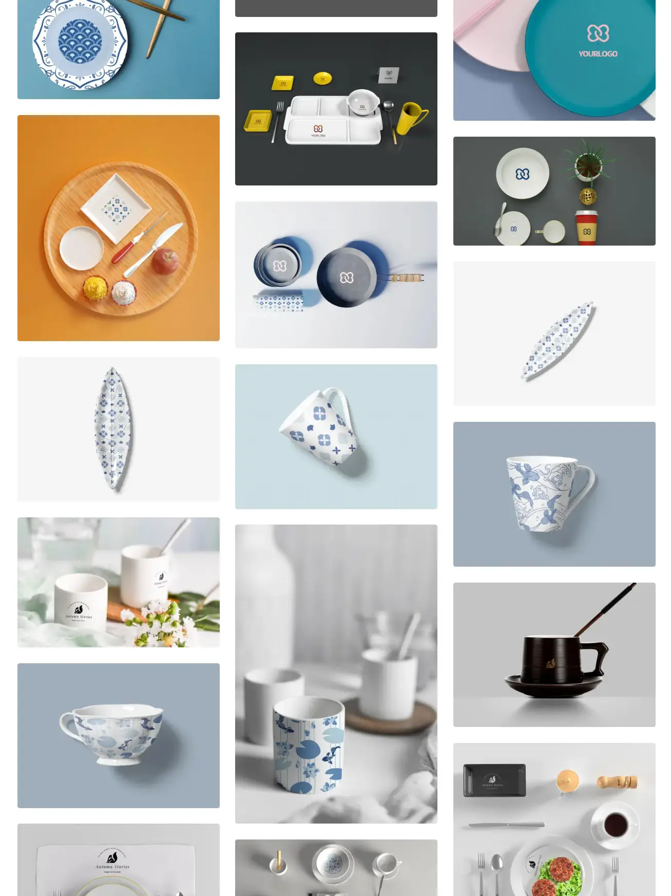 餐具杯子陶瓷盘子餐饮碗碟筷子品牌VI展示PS贴图样机设计素材psd