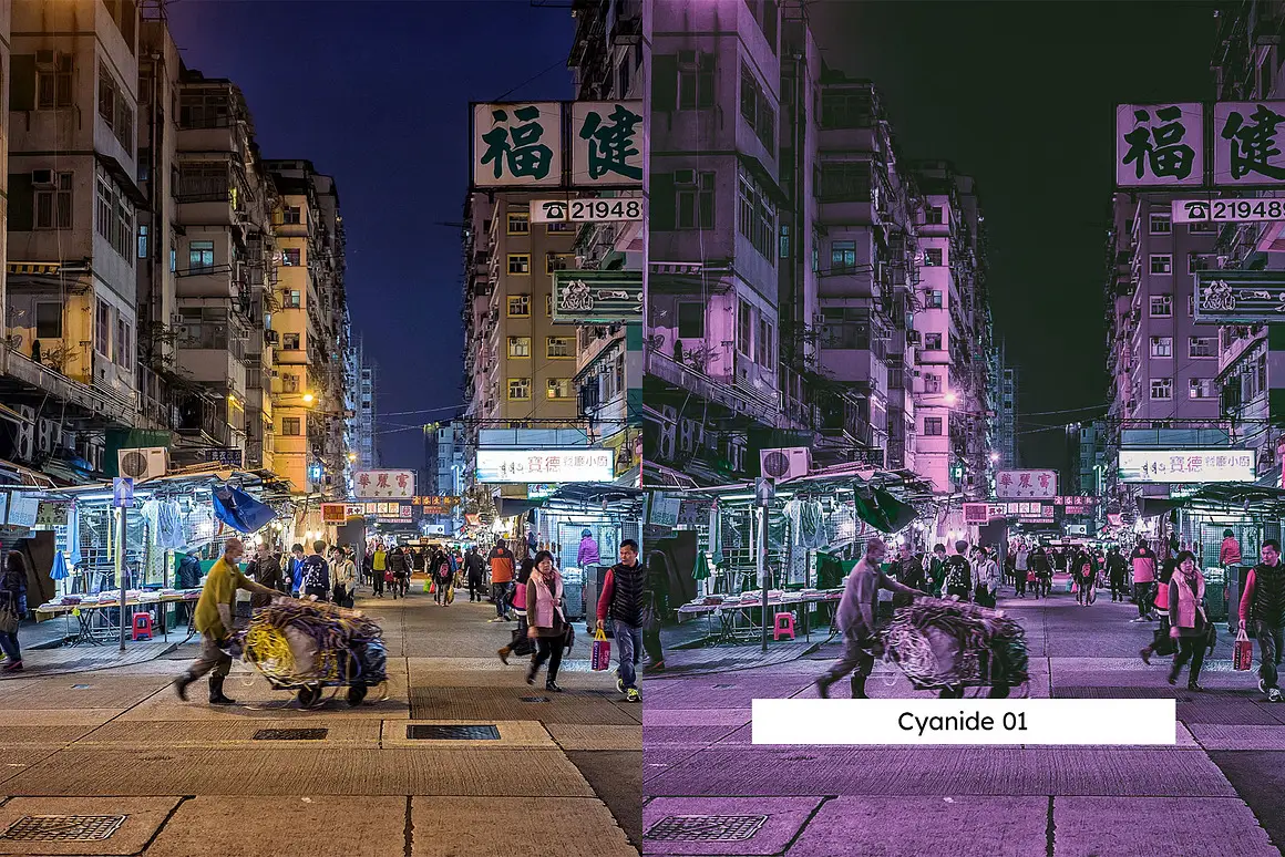 电影银翼杀手风格夜色灯光霓虹赛博朋克艺术色彩摄影调色Lightroom预设LUT预设