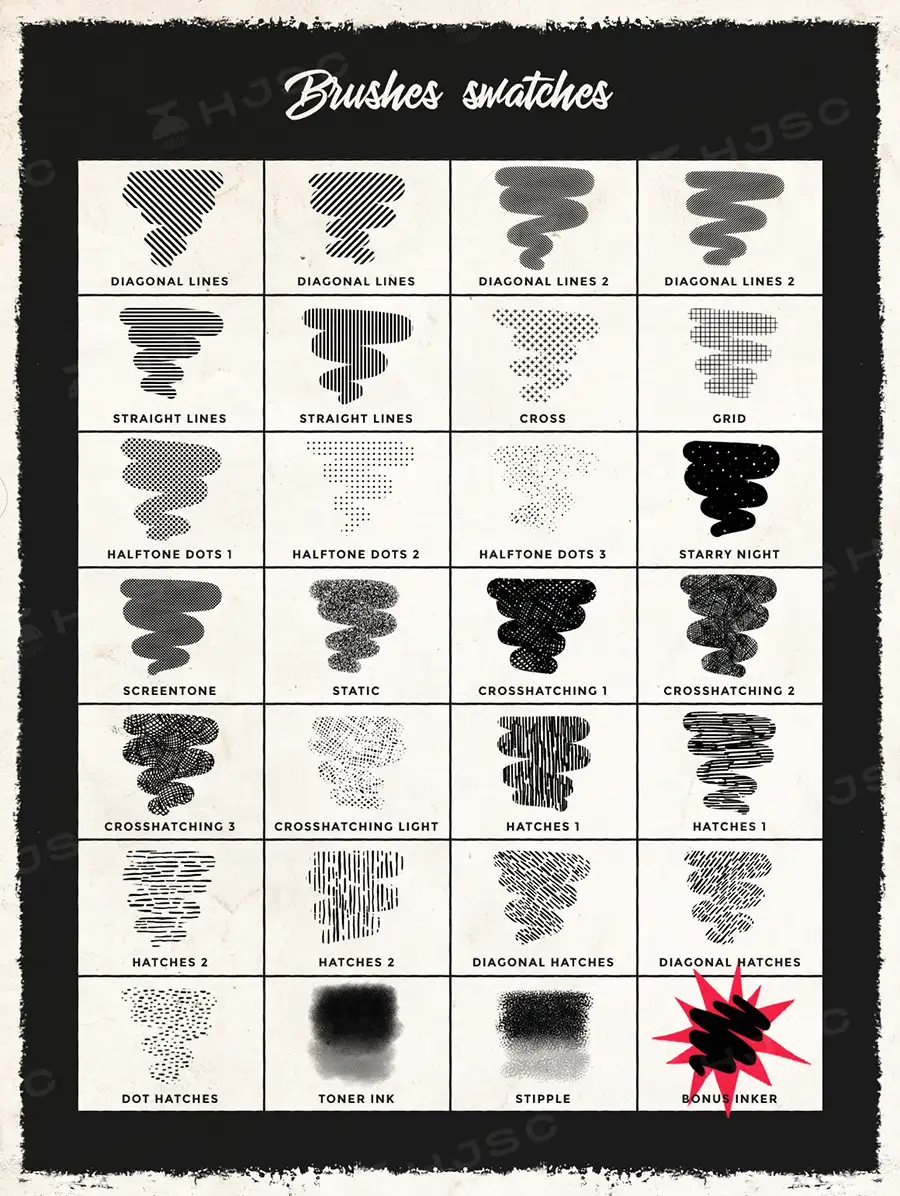 复古漫画半色调排线点状网点procreate笔刷