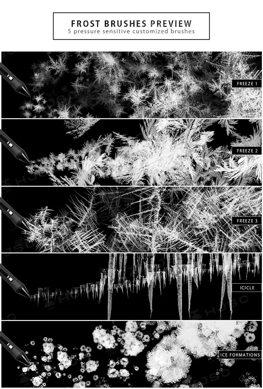 雪花冰雪冰霜雾气冰冻下雪天冬季氛围procreate笔刷