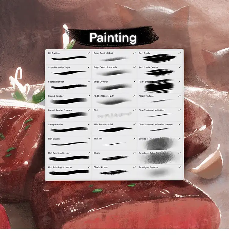 Jingsketch插画人像厚涂水彩色卡procreate笔刷素材全套
