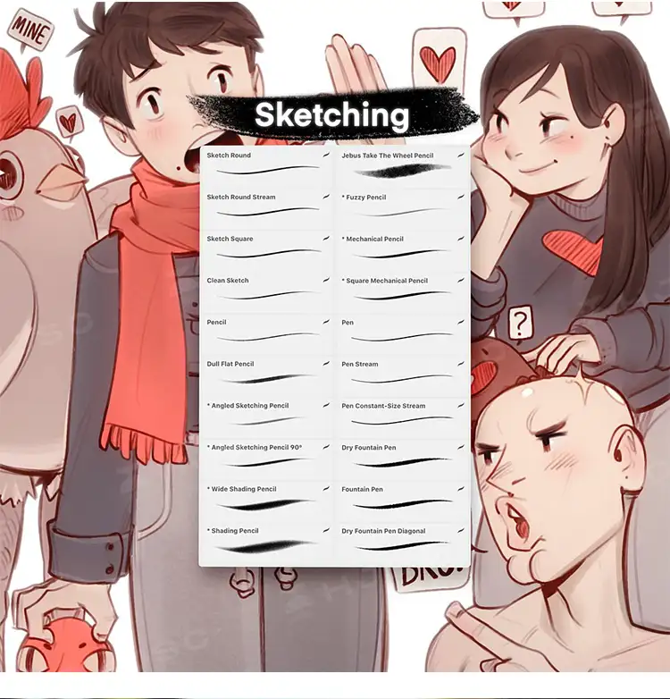 Jingsketch插画人像厚涂水彩色卡procreate笔刷素材全套