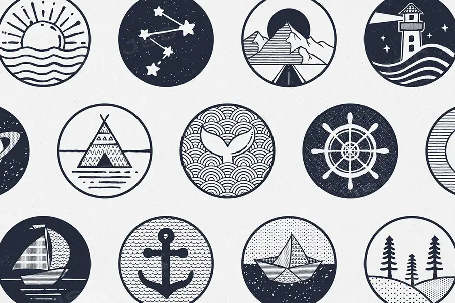 复古插画噪点纹理半调网格排线颗粒墨水矢量无缝图案AI笔刷