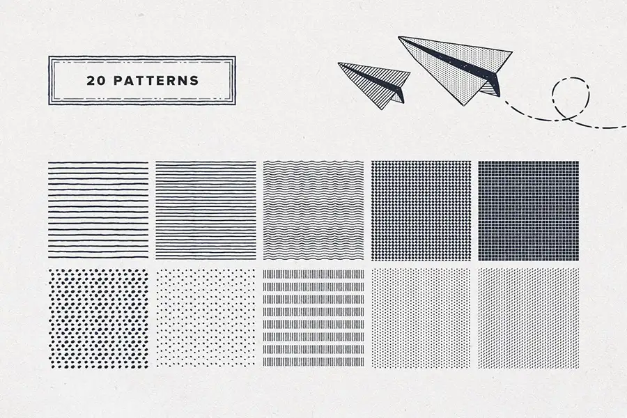 复古插画噪点纹理半调网格排线颗粒墨水矢量无缝图案AI笔刷