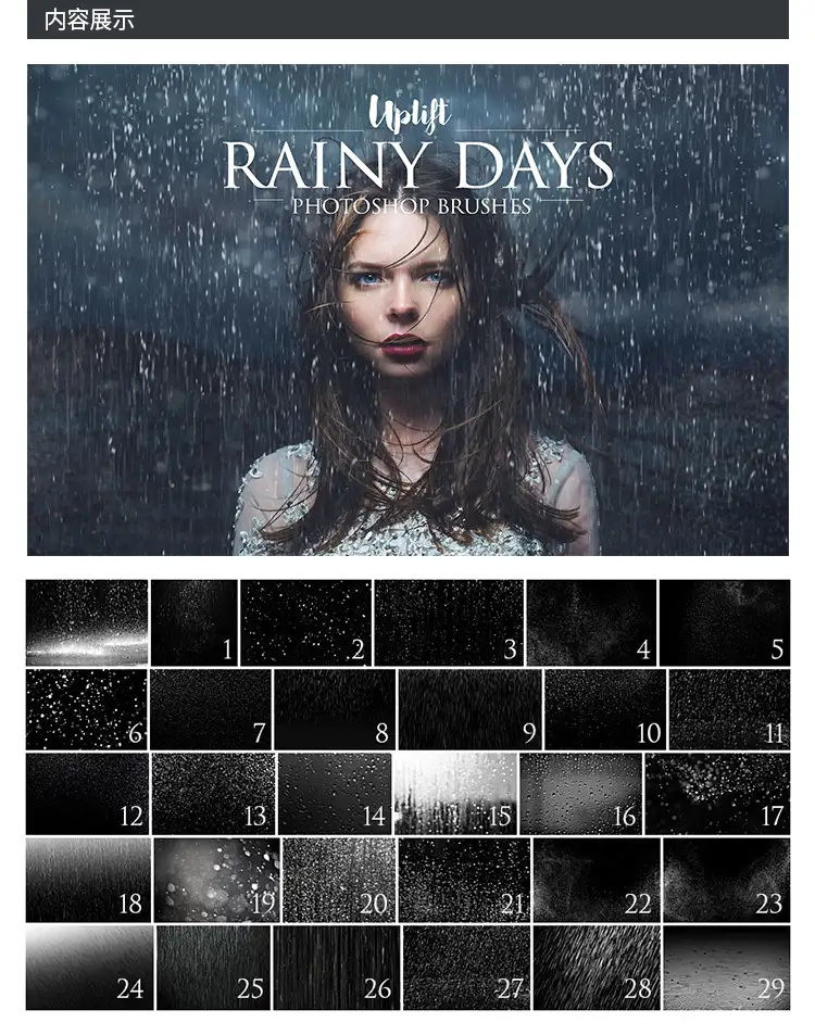 下雨效果玻璃雨滴水珠雨水特效PS笔刷