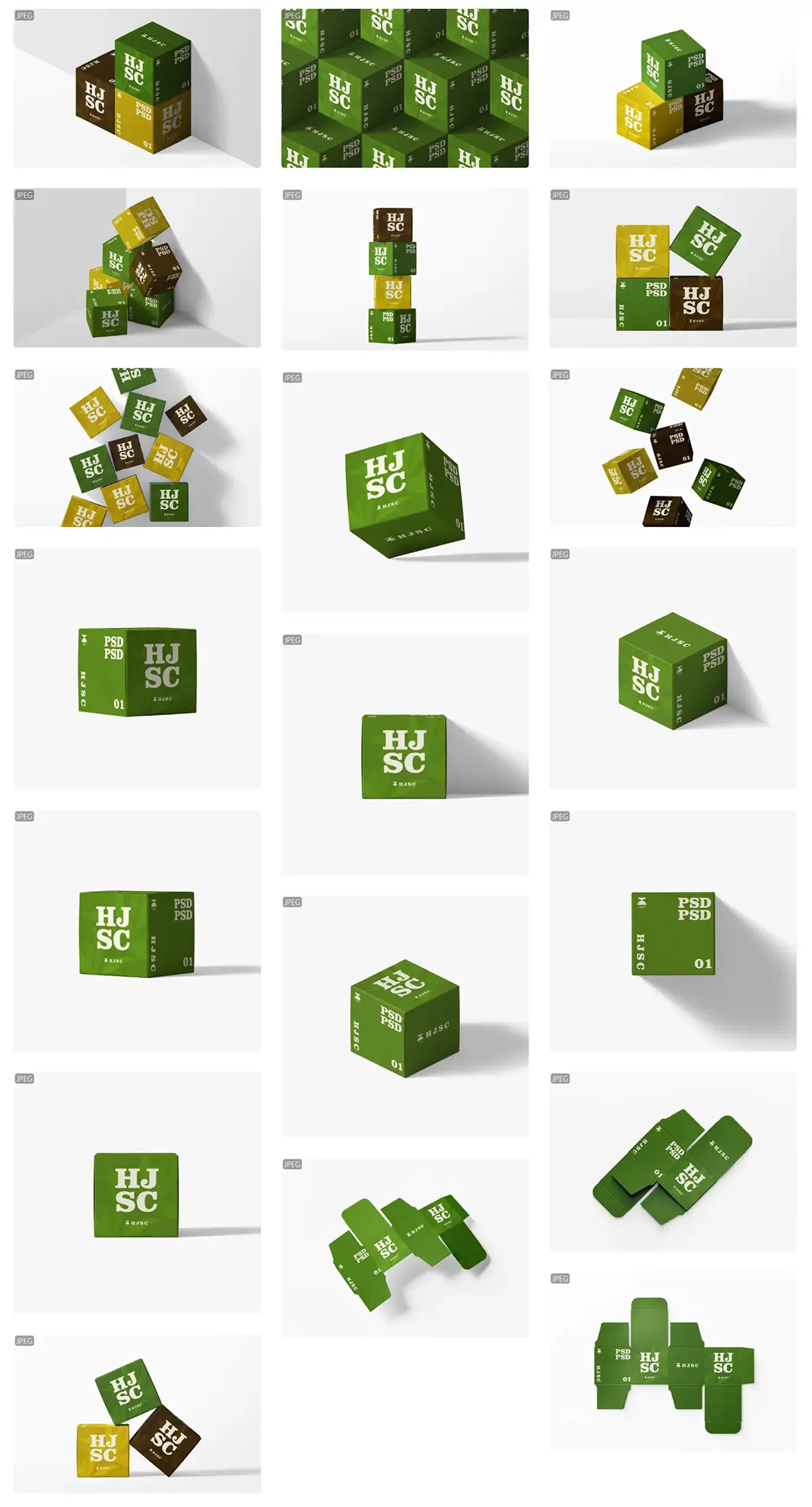 正方形包装盒子纸盒ai刀模刀版展开图香薰盲盒素材vi贴图样机psd